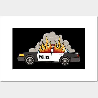 Burning cop car Posters and Art